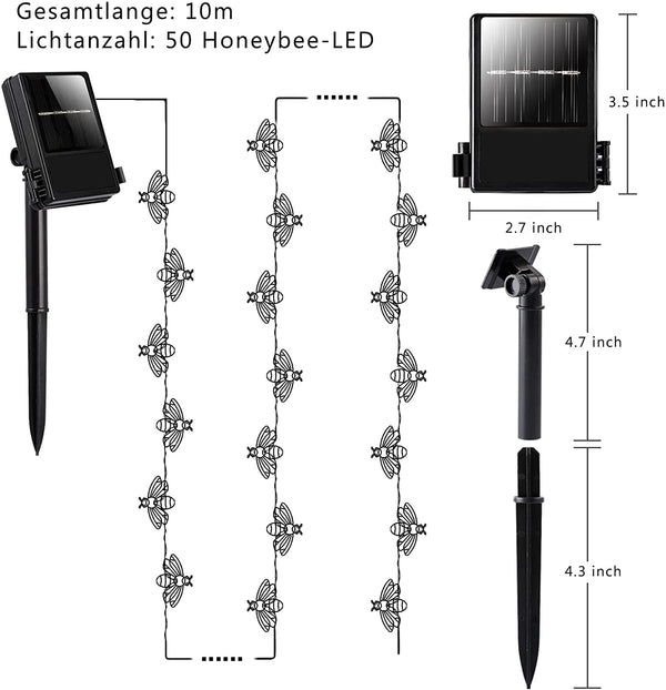 🌞 Solar Bee String Lights 33ft / 10M, 50 LEDs