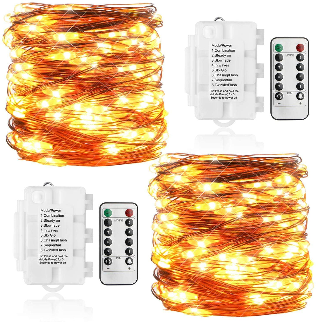 Fairy String Lights Battery Operated Remote 2 Pack 100 LED 36 ft Waterproof for Patio Yard Trees Christmas Wedding Party